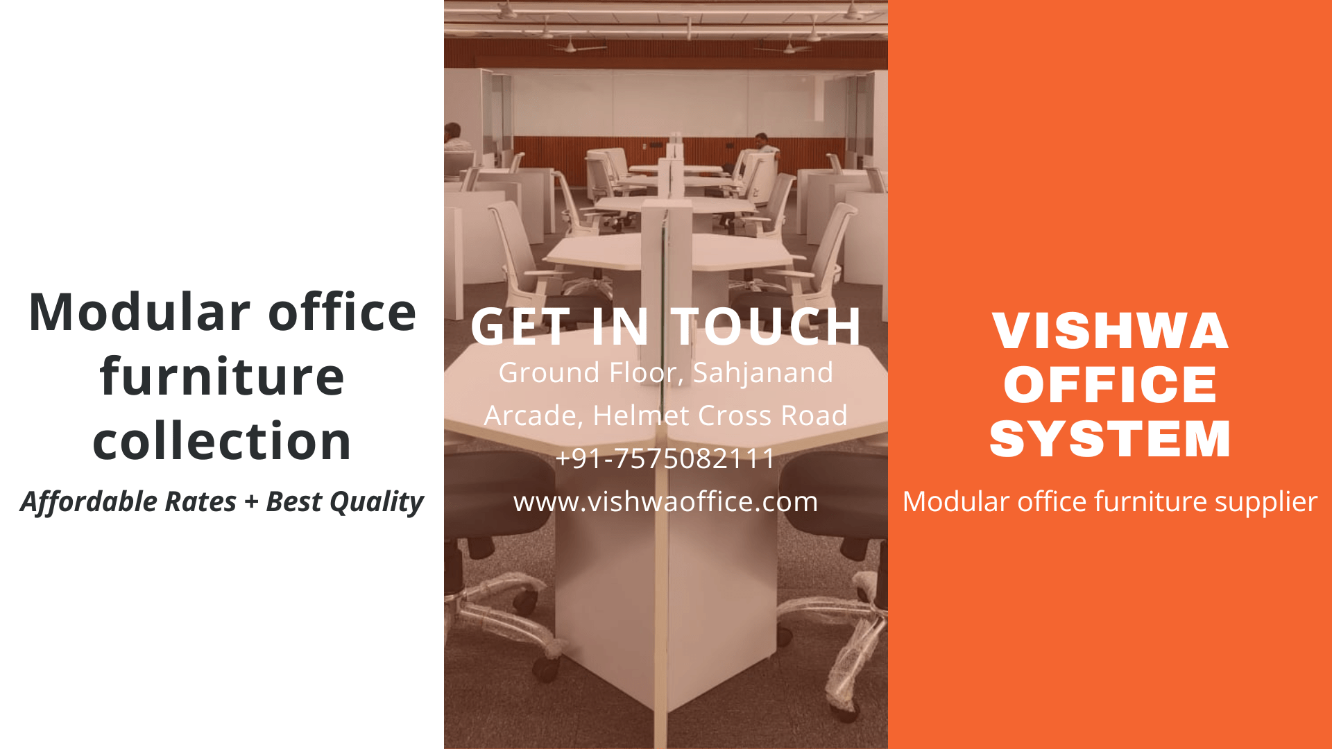 Load video: Explore VOS since 2005 - Your Office Furniture Destination with a Natural Touch. Discover Office Furniture, Design, and Interiors. Embrace Ergonomic, Commercial, and Business Furniture Solutions. Visit us at Ground Floor, Sahjanand Arcade, Helmet Cross Road, or call +91-7575082111. Learn more at www.vishwaoffice.com. Vishwa Office System: Your Modular Office Furniture Supplier Since 2005. Our eco-friendly, innovative office furniture promotes comfort and trust. Explore workstations, cubicles, chairs, and steel furniture. Experience fresh designs and healthy office spaces at unbeatable prices. Benefit from eco-friendliness, low toxicity, and durability. Join us on the mission for comfort with VISHWA OFFICE SYSTEM